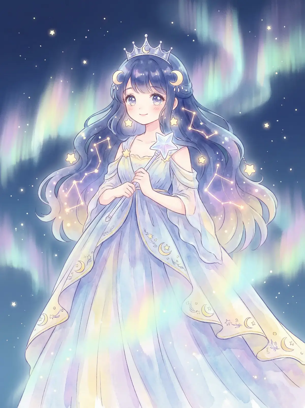 黑帮大佬和我365天在线 - 星辰公主希尔角色设定图，手持星光权杖